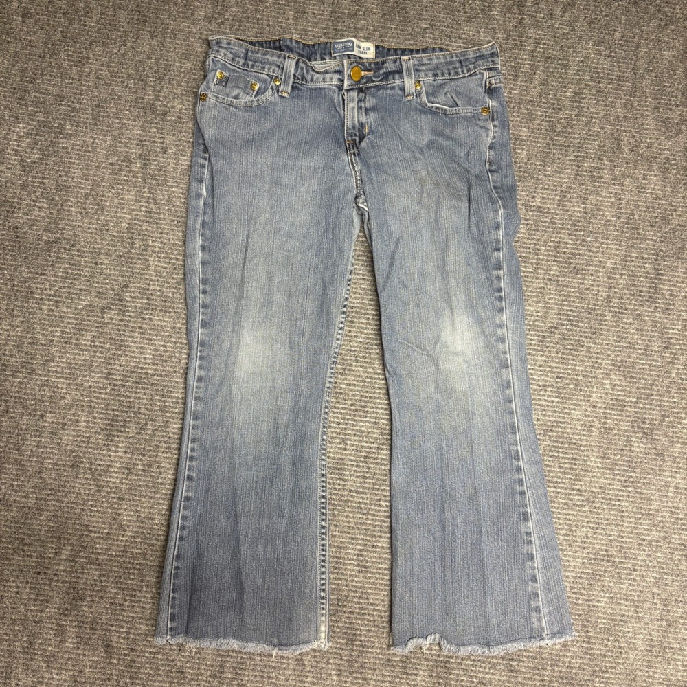 Signature‎ Levi Strauss Co Juniors Low Slim Flare Jeans Distressed Frayed Hem